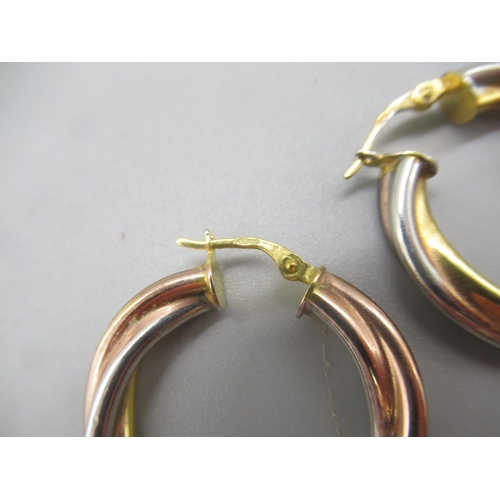 47 - 9ct multitone gold hoop earrings, stamped 375, 4.21g

Shipping £20.00 plus vat (UK Only)