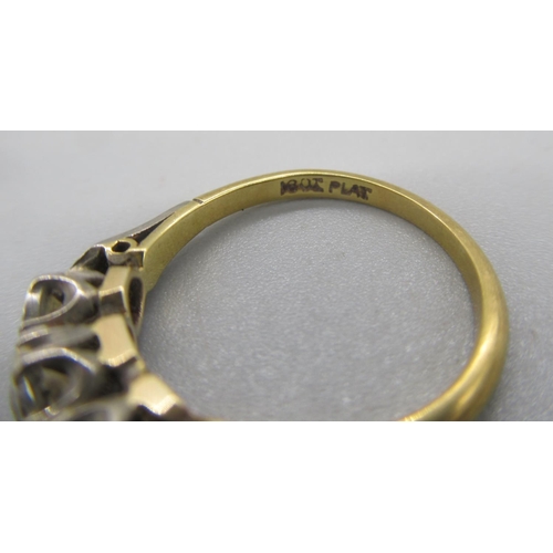 31 - 18ct yellow gold and platinum three stone diamond ring, stamped 18ct Plat, size L1/2, 2.71g

Shippin... 