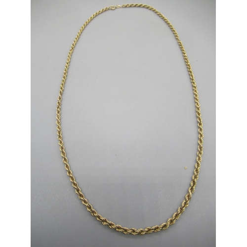 150 - 9ct yellow gold rope twist necklace, stamped 375, 4.92g

Shipping £23.00 plus vat (UK Only)