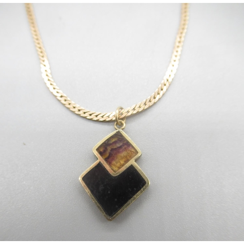 151 - 9ct yellow gold pendant set with onyx and blue john, on flat chain necklace, a fine 9ct yellow gold ... 