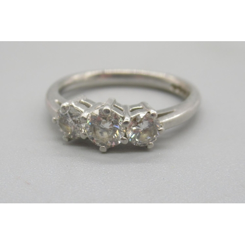 165 - Platinum three stone diamond ring, stamped 950, size S, 6.95g

Shipping £20.00 plus vat (UK Only)