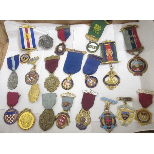 183 - Large collection of R.O.A.B. and other medals/badges, sashes from various lodges to inc. Leeds Rifle... 