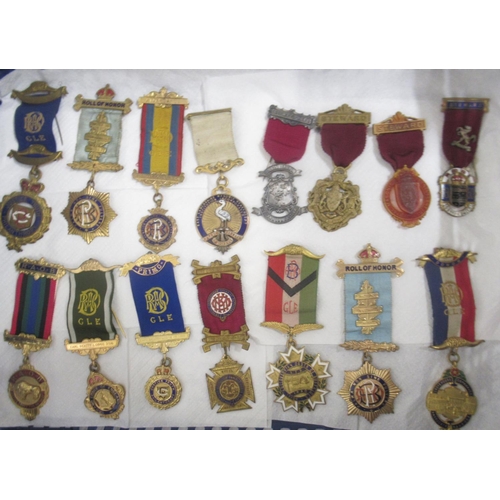 183 - Large collection of R.O.A.B. and other medals/badges, sashes from various lodges to inc. Leeds Rifle... 