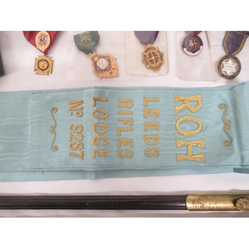 183 - Large collection of R.O.A.B. and other medals/badges, sashes from various lodges to inc. Leeds Rifle... 