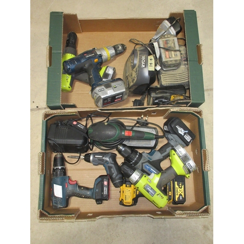 641 - Mixed lot of of power drills, some with batteries and chargers. Including DeWalt, Ryobi, Bosch etc. ... 