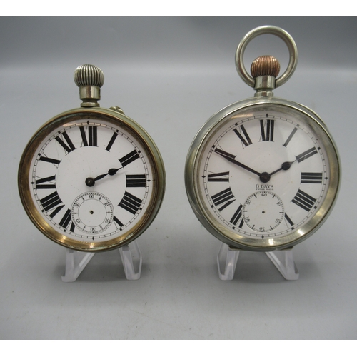 194 - Swiss Argentan keyless pin set goliath pocket watch, white enamel Roman dial with subsidiary seconds... 