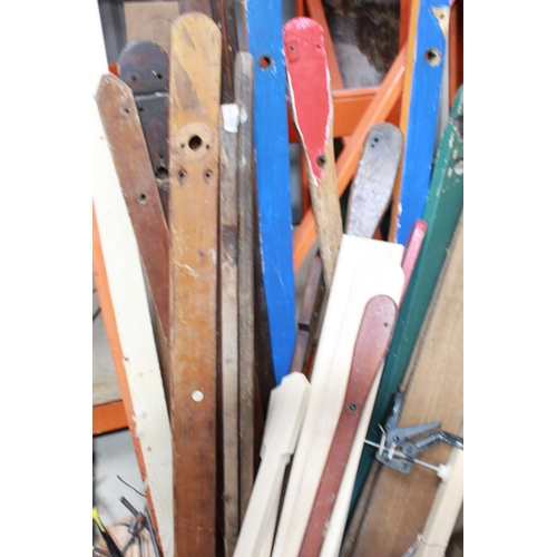 648 - Large assortment of wooden rocking horse parts, templates, offcuts and other sections of wood. (Qty)... 