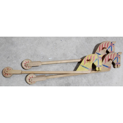 649 - Assortment of painted wooden hobby horses and parts. (Qty)

POA  https://www.bradleys.ltd/quotation-... 