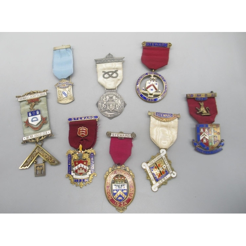 175 - Hallmarked Sterling silver and enamel Royal Masonic Institute for girls, 1920 Steward badge, and a c... 