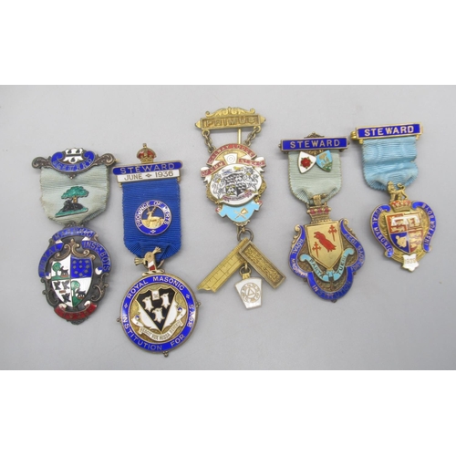 178 - Hallmarked Sterling silver and enamel Royal Masonic Institute for Boys, 1936 Steward badge, and a co... 