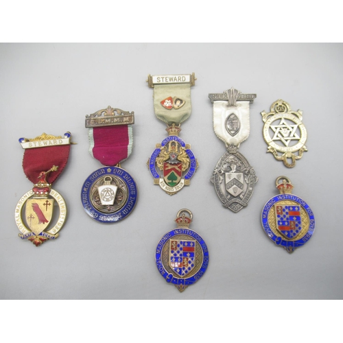 180 - Hallmarked Sterling silver and enamel Royal Masonic Institute for Boys, 1933 Steward badge, and a co... 