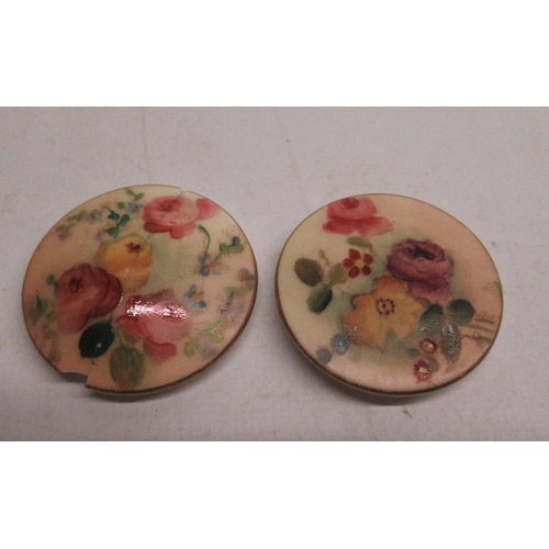 189 - Pair of Royal Worcester miniature lidded pots, blush ground decorated with floral sprays, one lid re... 