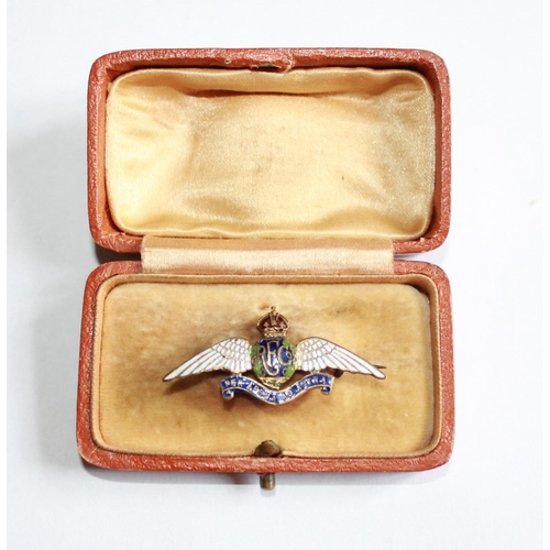 62 - R.F.C. 'Per Ardua Ad Astra' enamel sweetheart brooch. Complete with presentation box

SHIPPING £28.0... 