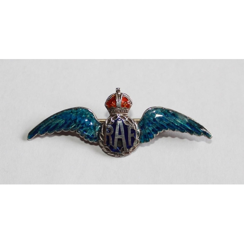 63 - WWII RAF Silver and enamel sweetheart brooch. In presentation box. RAF enamel sweetheart brooch. In ... 