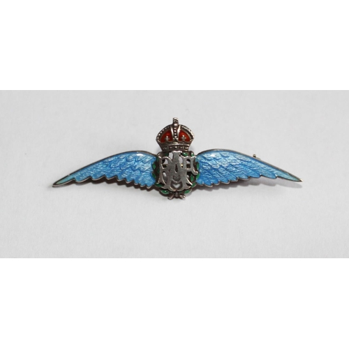 63 - WWII RAF Silver and enamel sweetheart brooch. In presentation box. RAF enamel sweetheart brooch. In ... 