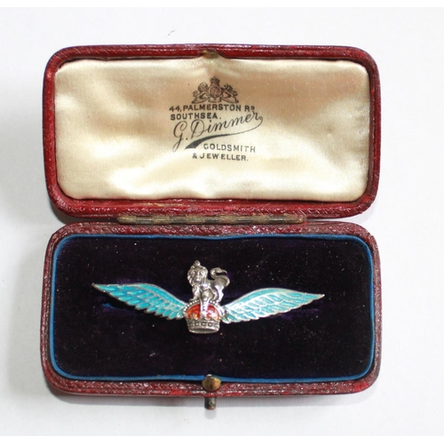 64 - Silver and enamel Regimental Flying badge/sweetheart brooch with Lion on Crown. In presentation box
... 