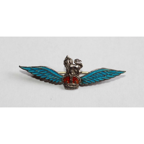 64 - Silver and enamel Regimental Flying badge/sweetheart brooch with Lion on Crown. In presentation box
... 