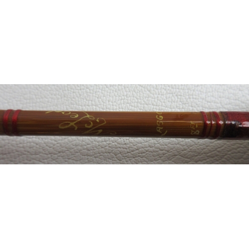 609 - A. D. McLeod of Glasgow 8' split cane Trout fly rod in two sections, complete with original canvas s... 