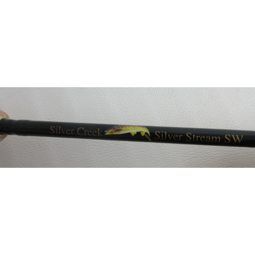 611 - Silver Creek 'Silver Stream SW' 10' fibreglass Salmon rod in three sections, complete with original ... 