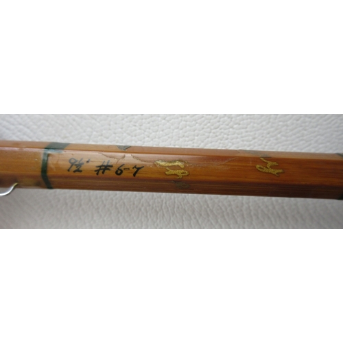 616 - Malloch's of Perth two-section split cane fly rod 9' 6'' complete with original canvas sleeve; South... 