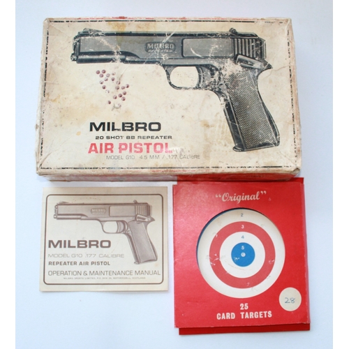 639 - Milbro 20 shot BB repeater Air Pistol model G10 4.5mm .177calibre. In original box with instruction ... 