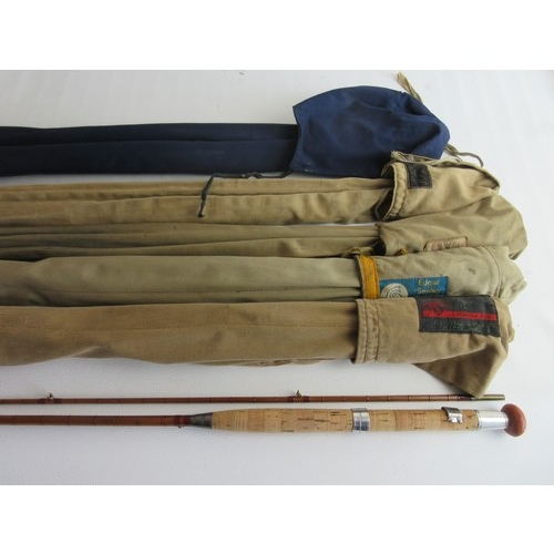 617 - Selection of six vintage fishing rods in a leather carrying case, including Cummings of Bishop Auckl... 