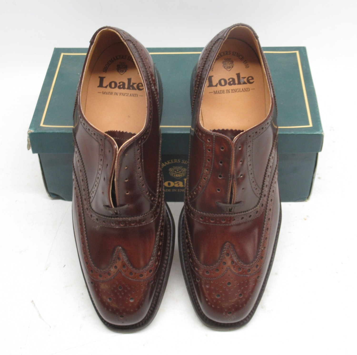 Boxed as new, pair of brown Loake brogues, size 9 with leather upper ...