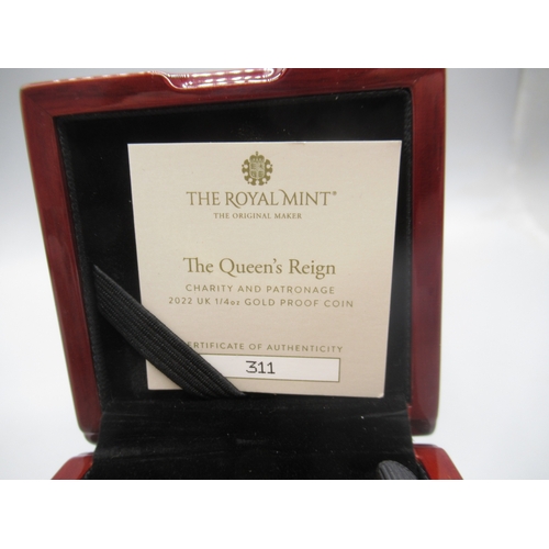 35 - The Royal Mint - The Queens Reign Charity and Patronage 2022 UK 1/4oz Gold Proof Coin encapsulated i... 