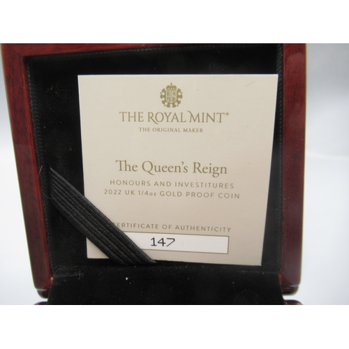 37 - The Royal Mint - The Queens Reign Honours and Investitures 2022 UK 1/4oz Gold Proof Coin encapsulate... 