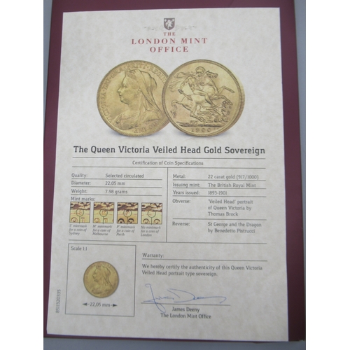 2 - The London Mint Office - The Queen Victoria Veiled Head Gold Sovereign (1896) encapsulated in case w... 