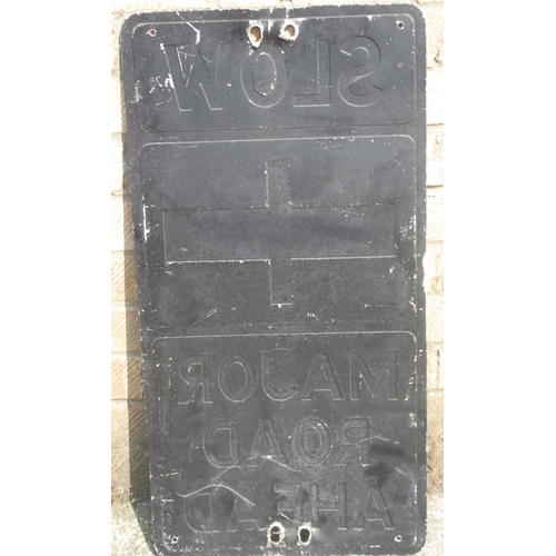 349 - Slow Major Road Ahead road sign, 35.6cm x 69.8cm

Shipping POA https://www.bradleys.ltd/quotation-re... 