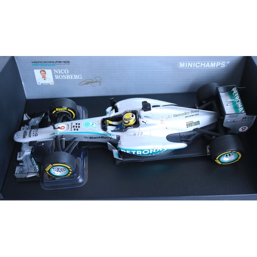 Two 1/18 scale diecast 2013 China GP Mercedes AMG Petronas F1 Team