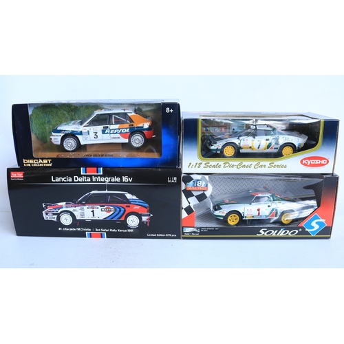 329 - Four 1/18 scale diecast rally car models, all with condition issues to include a limited edition Sun... 