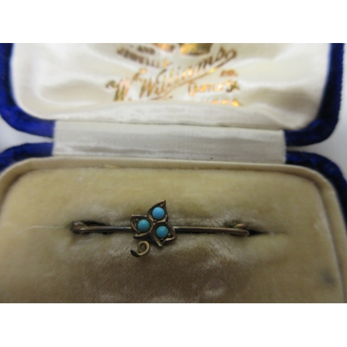 43 - Yellow metal Royal Artillery bar brooch, a vintage yellow metal bar brooch set with turquoise, two y... 