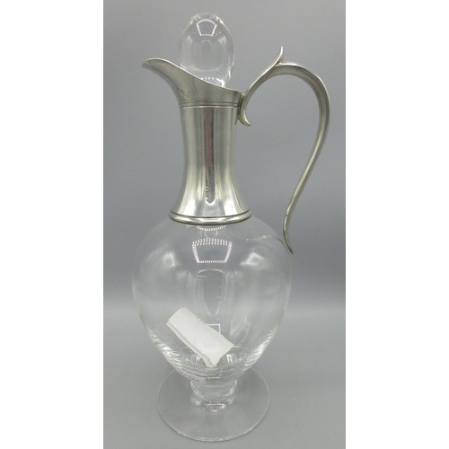 Late 20th century silver mounted glass claret jug, baluster form on circular pedestal base, by J A Campbell, London 1998, H30cm