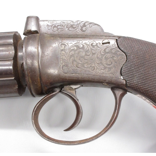 11 - Six shot 80 bore percussion pepperbox revolver, by Snowden of Alnwick, 3.5