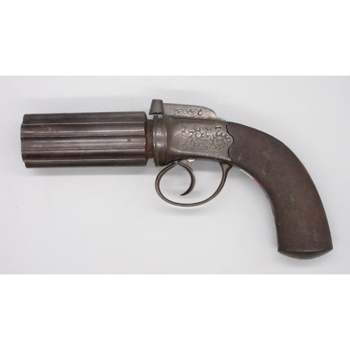 11 - Six shot 80 bore percussion pepperbox revolver, by Snowden of Alnwick, 3.5