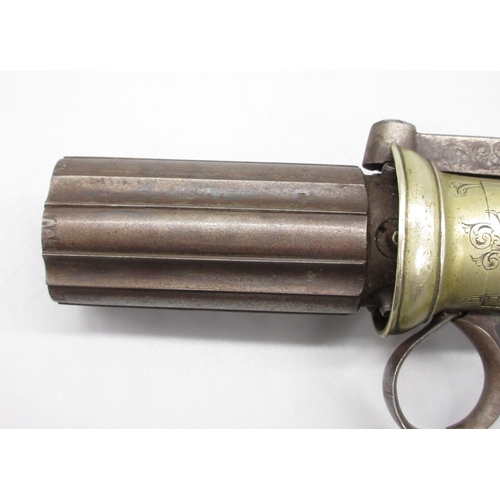 13 - Six shot 120 bore percussion pepperbox revolver by Powell, 2.75