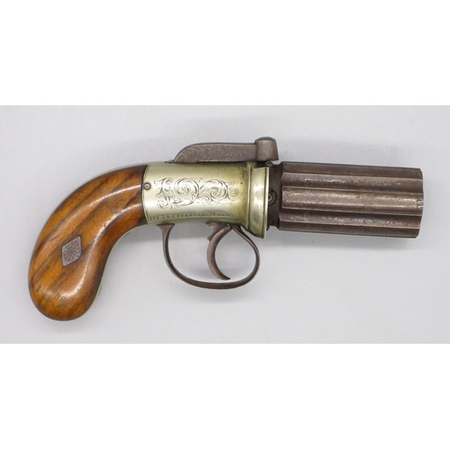 13 - Six shot 120 bore percussion pepperbox revolver by Powell, 2.75