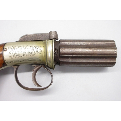 13 - Six shot 120 bore percussion pepperbox revolver by Powell, 2.75