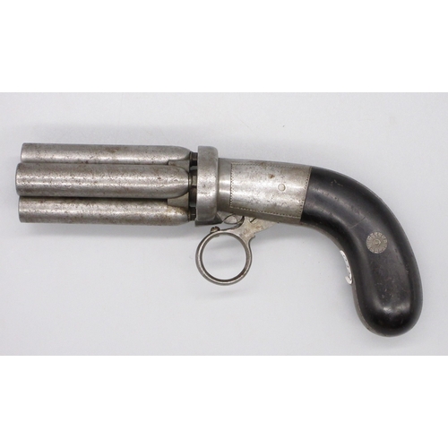 15 - Belgian four barrelled percussion pepperbox revolver pistol, 3