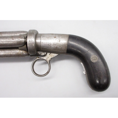 15 - Belgian four barrelled percussion pepperbox revolver pistol, 3