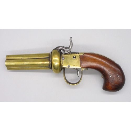16 - Four shot .31 Swedish percussion pepperbox hand rotated pistol, 3