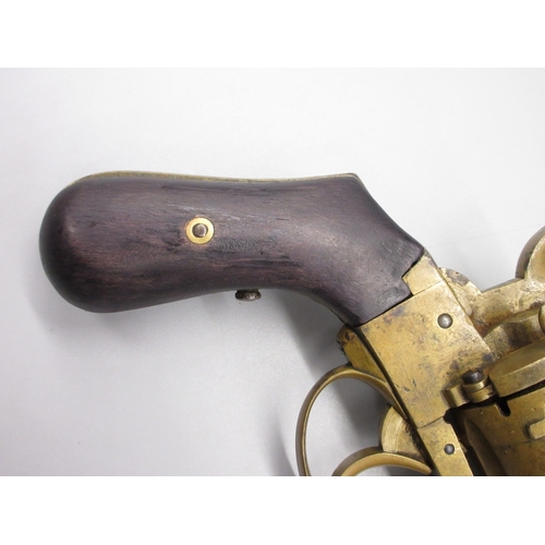 6 - All bronze 11mm six shot pinfire revolver, 3.5