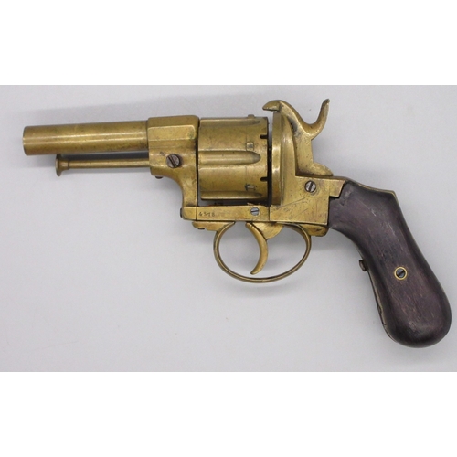 6 - All bronze 11mm six shot pinfire revolver, 3.5