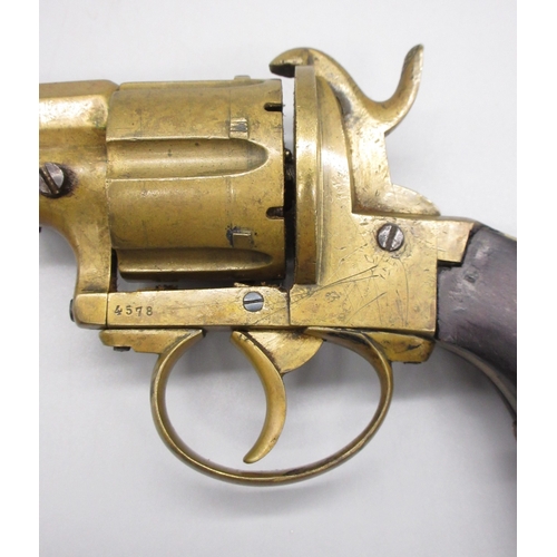 6 - All bronze 11mm six shot pinfire revolver, 3.5