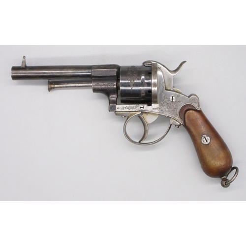 9 - Belgian pinfire six shot revolver, 4.25