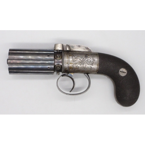 17 - Fine cased six shot Williams & Powell 100 bore percussion pepperbox revolver, 2.25
