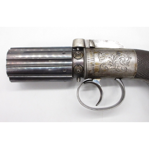 17 - Fine cased six shot Williams & Powell 100 bore percussion pepperbox revolver, 2.25