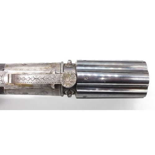 17 - Fine cased six shot Williams & Powell 100 bore percussion pepperbox revolver, 2.25